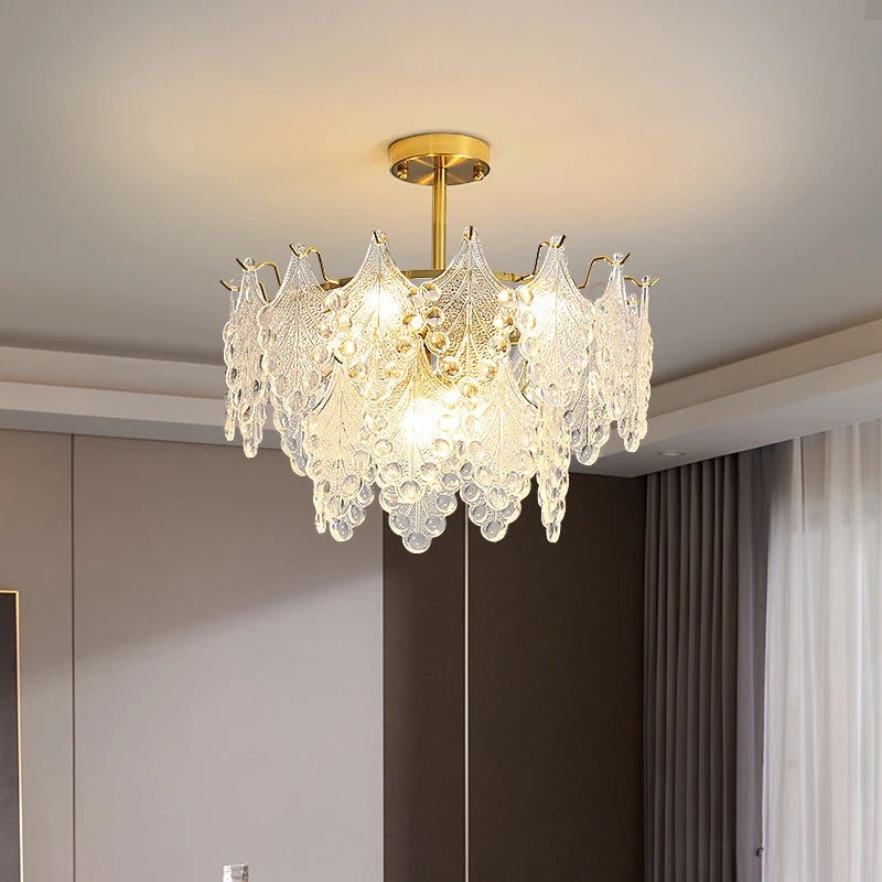 Modern Chandeliers 2023 Glass Leaves Droplet Lighting Pendant Lamp For Living Room Dining Room Home Decor Hanging Lights Fixture