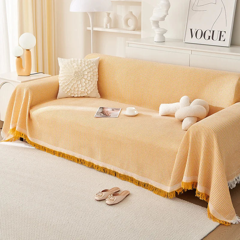 Sofa Towel  with Full Coverage Ins Cream Wind Cotton Yarn Camping Blanket Sofa Cushion Cover All  Season Universal All Inclusive