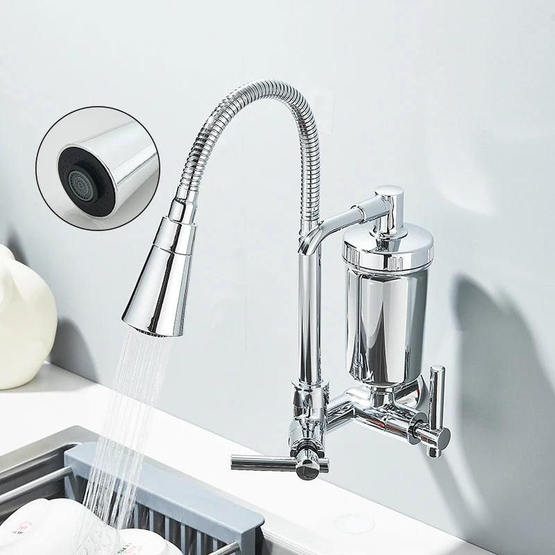 Chrome&Black Comes With a Pure Filter Single Cold Water Faucet Wall Mounted Kitchen Taps Balcony Household Filtered Waters