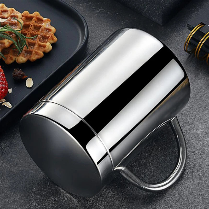 Mugs Stainless Steel 400/300/210ml Sliver Mug Tumbler With Handle And Cover Insulated Milk Mugs for Household Kitchen Supplies
