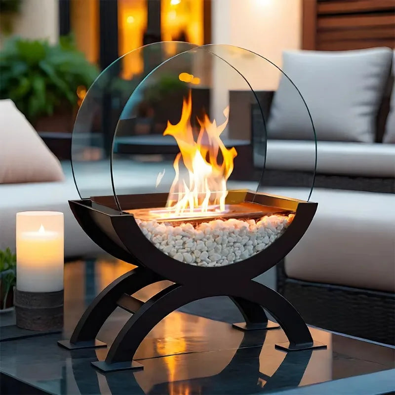 Big Freestanding Round Bioethanol Fireplace Large Burner Patio Heater Indoor Outdoor Metal Ethanol Fire Pit