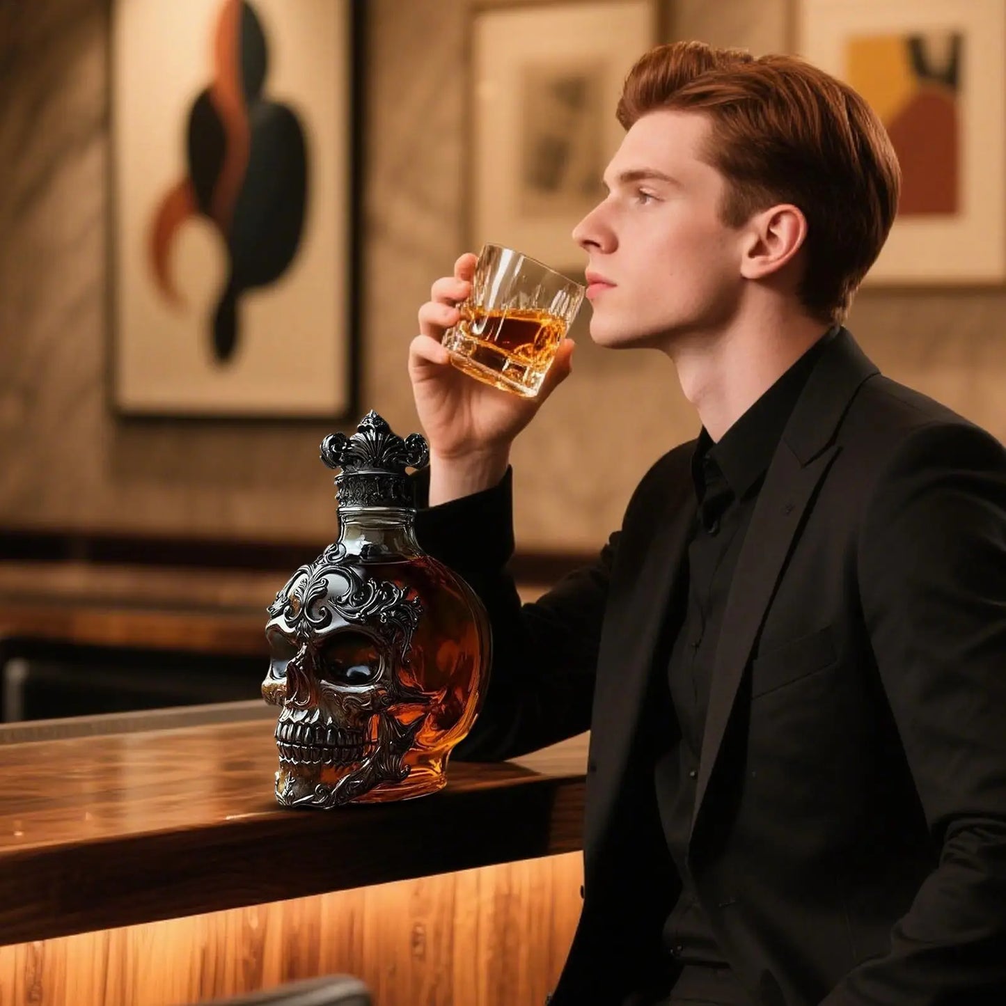 301-400ml Crystal Skull Decanter Glass Vodka Bottles Skull Bottle Gothic Wine Whiskey Storage Decanter Halloween Decorations