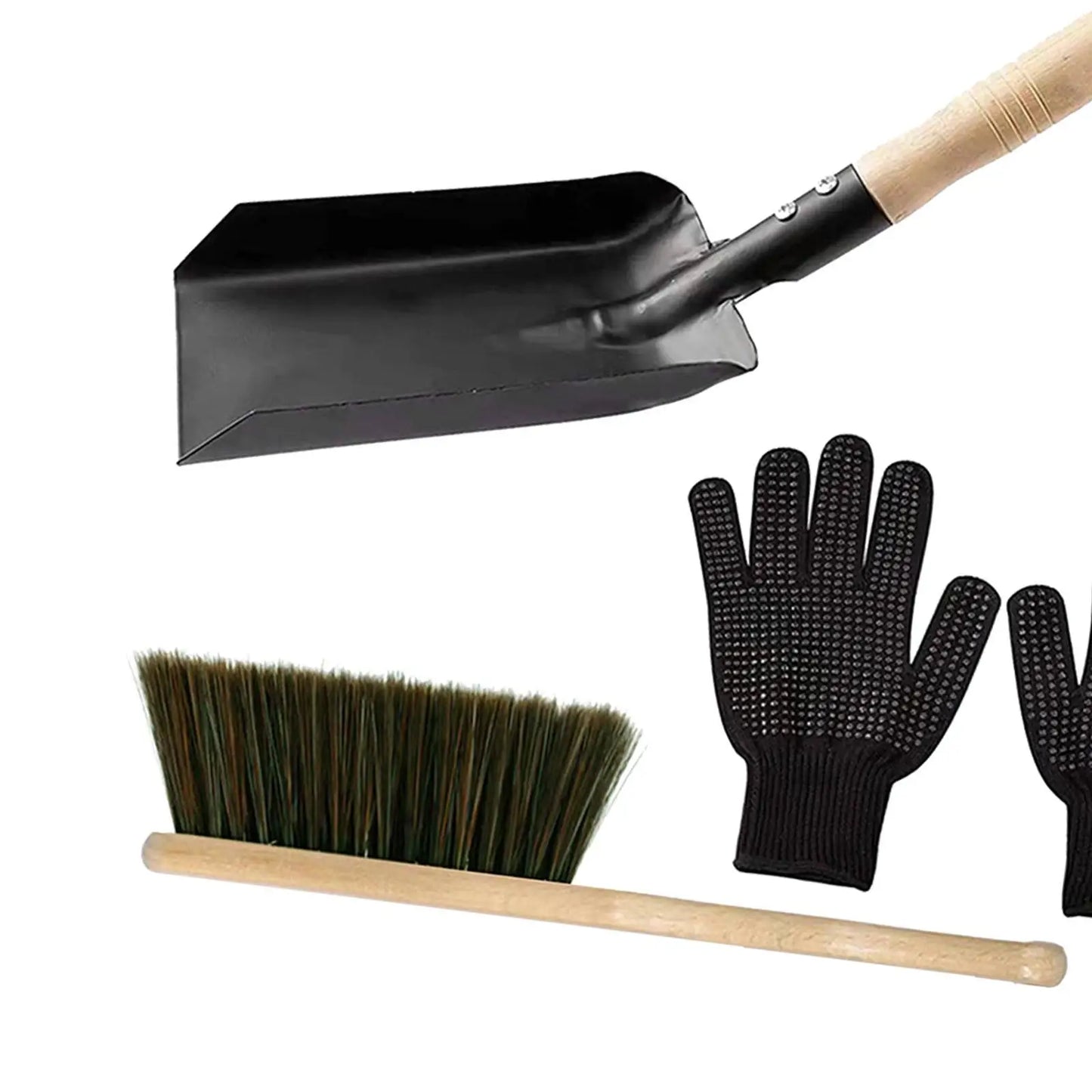 Fire Place Tool Set Hearth Tidy Black Gloves Firepit Wood Burner Accessories Fireplace Broom Steel Shovel and Ash Brush Set