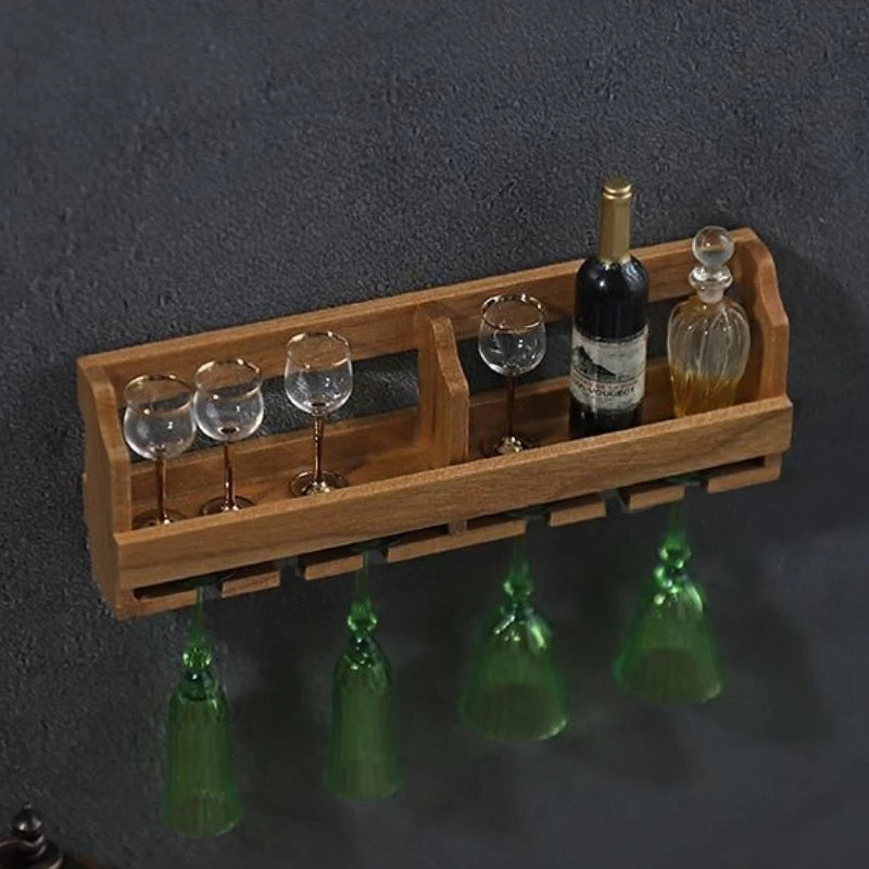 Wooden Wine Rack Figurines Wall Decoration Toys Figurine Art Original Ornaments Mini Funny Wine Shelf Aesthetic Accessories
