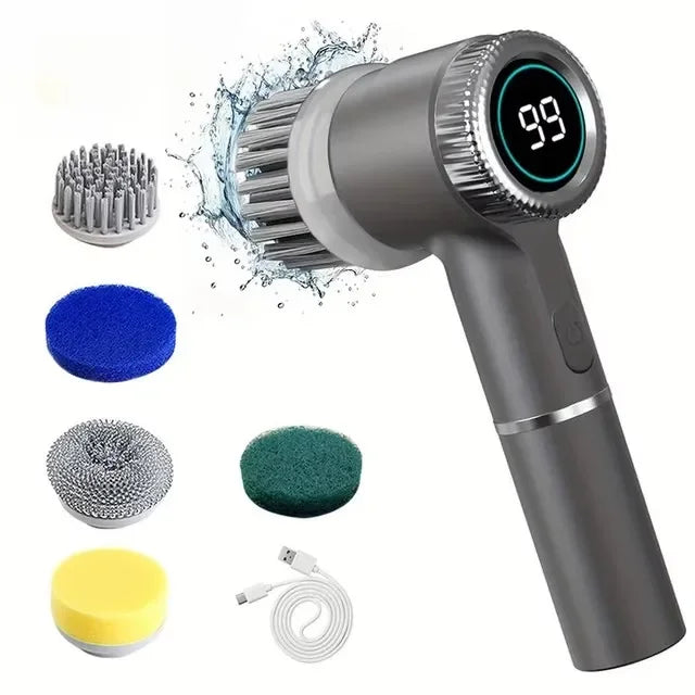 OLOEY 5 in 1 Electric Cleaning Brush Multifunctional Kitchen Bathroom Toilet Portable Powerful Clean Brush 5 Brush Heads LED