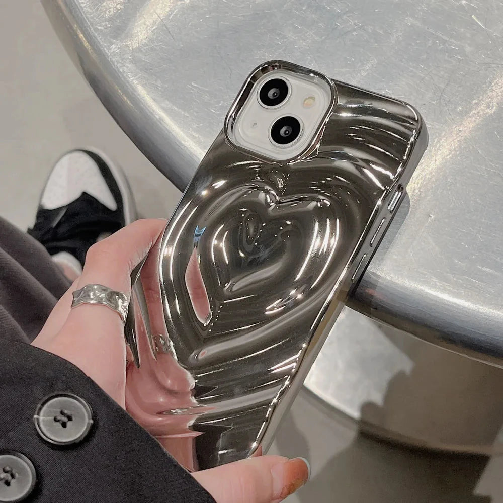 INS Glossy Love Heart Phone Case For iPhone 15 14 Pro Max 13 12 11 Pro Max Cute Fashion Soft Silicone Bumper Shockproof Cover
