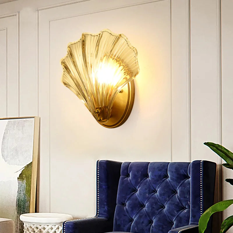 Luxury American Style Seashell Wall Lamp for Elegant Bedroom Decor - Nordic Creative Living Room Background Personalized Light