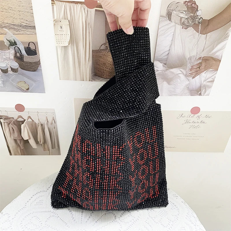 Rhinestones Bling Thank You Vest Bags Women's Clutch Designer Famous Evening Shopping Diamond Party Handbag and Purse Ladies