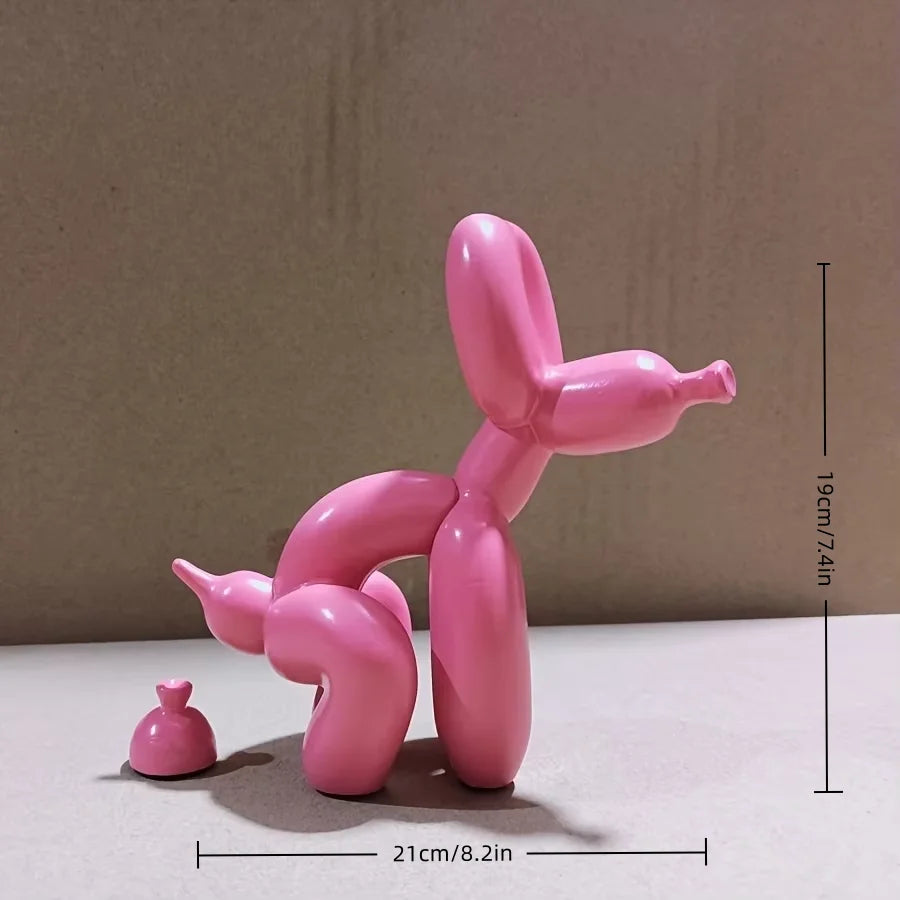 Modern Art Squat Balloon Dog Animal Decorative Statue, Suitable for Interior Living Room Farmhouse Bedroom Office Cabinet Wood