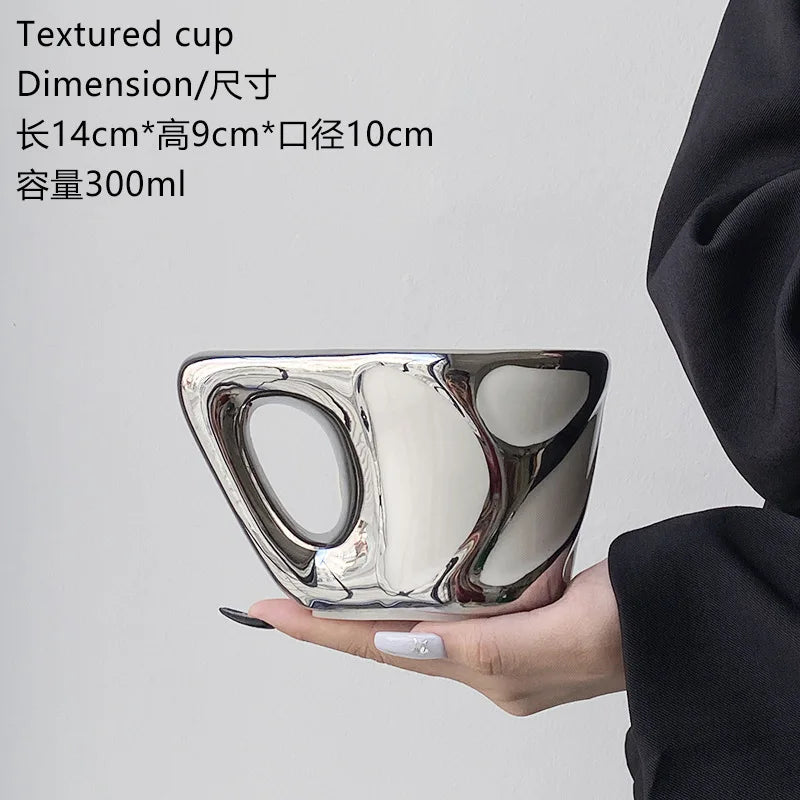 Mugs Creative Artwork Texture Mug Silver Ceramic Texture Cup Caffeine Awakens Wandering Brain Cells Ceramic Coffee Cups