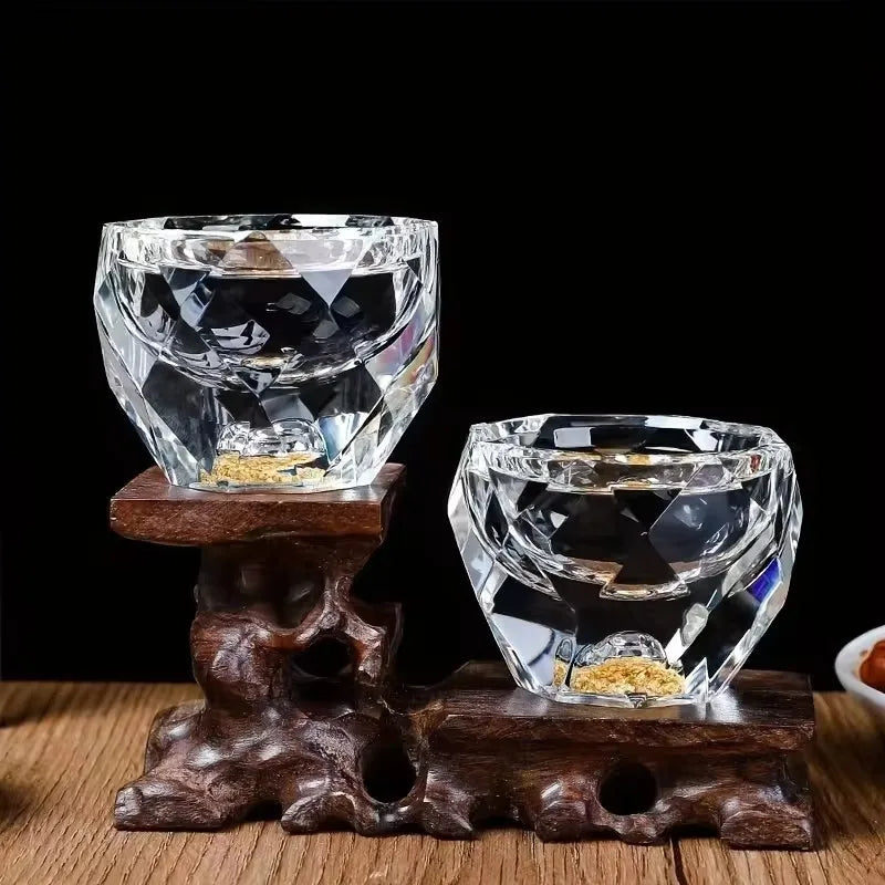 50ml Luxury Crystal Glass Vodka Shot Glass Sake Teacup Glass Bar Liqueur Double Bottom Gold Foil Glass Tea Cup