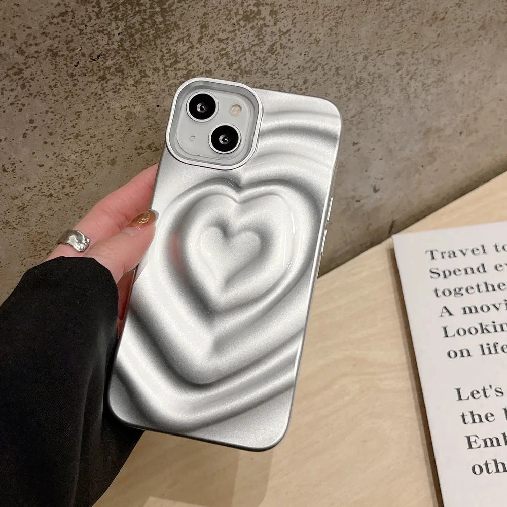 INS Glossy Love Heart Phone Case For iPhone 15 14 Pro Max 13 12 11 Pro Max Cute Fashion Soft Silicone Bumper Shockproof Cover