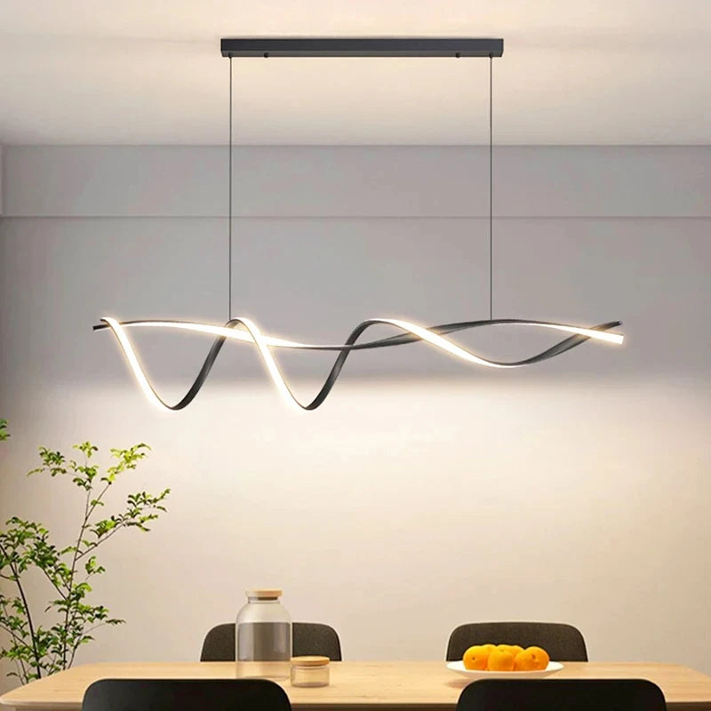 Nordic artistic home decor led chandelier Modern long strip pendant lamps Dining Living room Restaurant hanging indoor lighting
