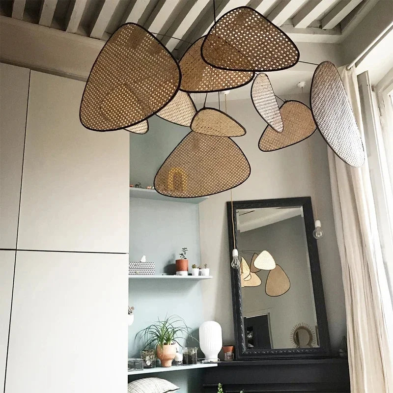 French Design Hand Made Screen Rattan Chandelier for DiningLiving Room Suspension Home Decor Lamp Indoor Lighting Factory Outlet