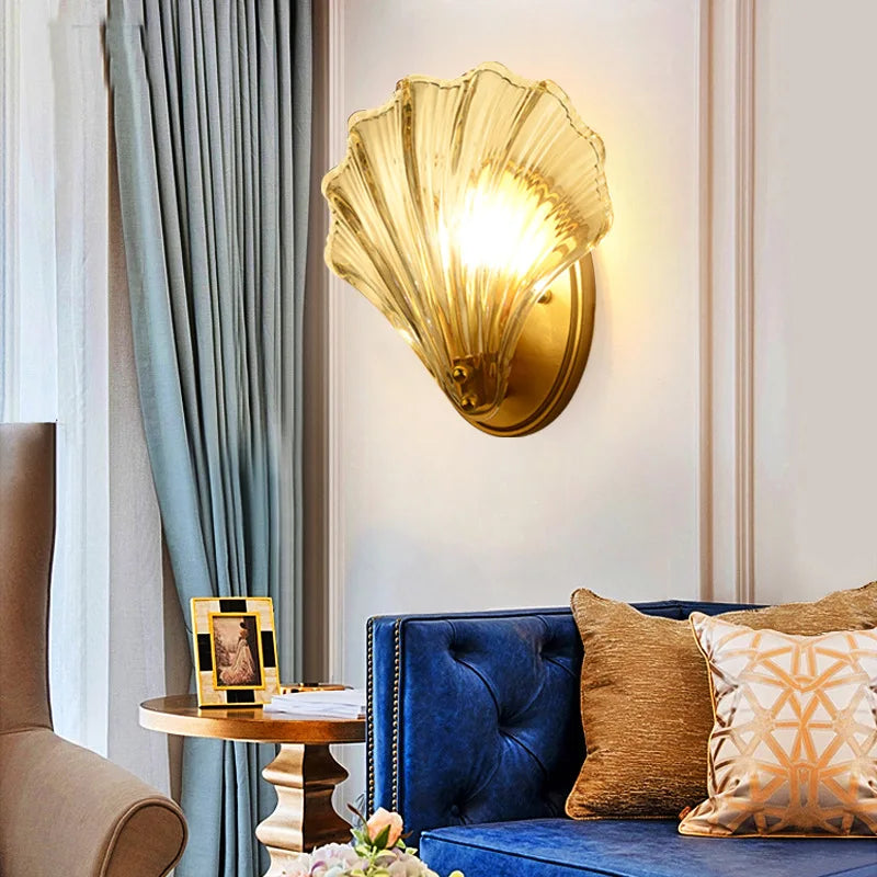 Luxury American Style Seashell Wall Lamp for Elegant Bedroom Decor - Nordic Creative Living Room Background Personalized Light