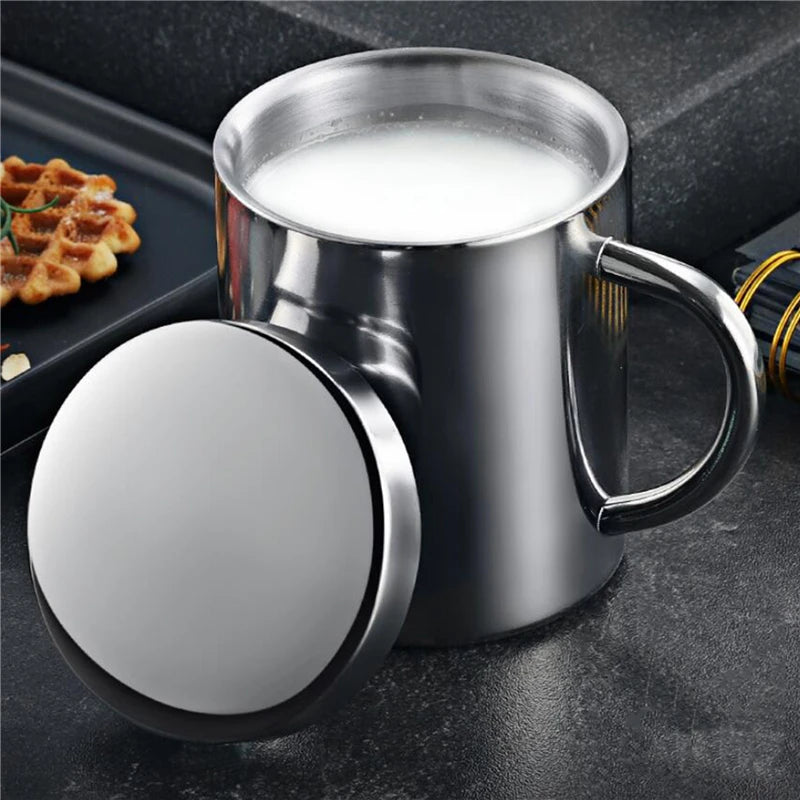 Mugs Stainless Steel 400/300/210ml Sliver Mug Tumbler With Handle And Cover Insulated Milk Mugs for Household Kitchen Supplies