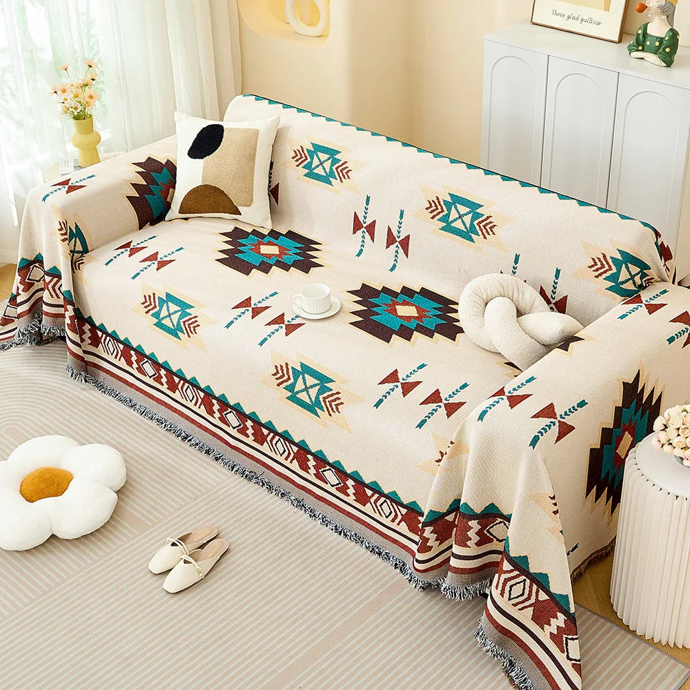 Sofa Towel  with Full Coverage Ins Cream Wind Cotton Yarn Camping Blanket Sofa Cushion Cover All  Season Universal All Inclusive