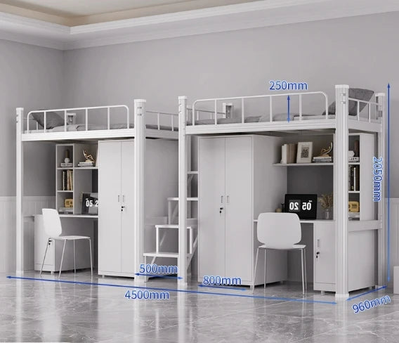 Upper Bed Lower Table Combined Bed College Dormitory Elevated Bed Small Apartment Household Wrought Iron Bed Apartment Bed