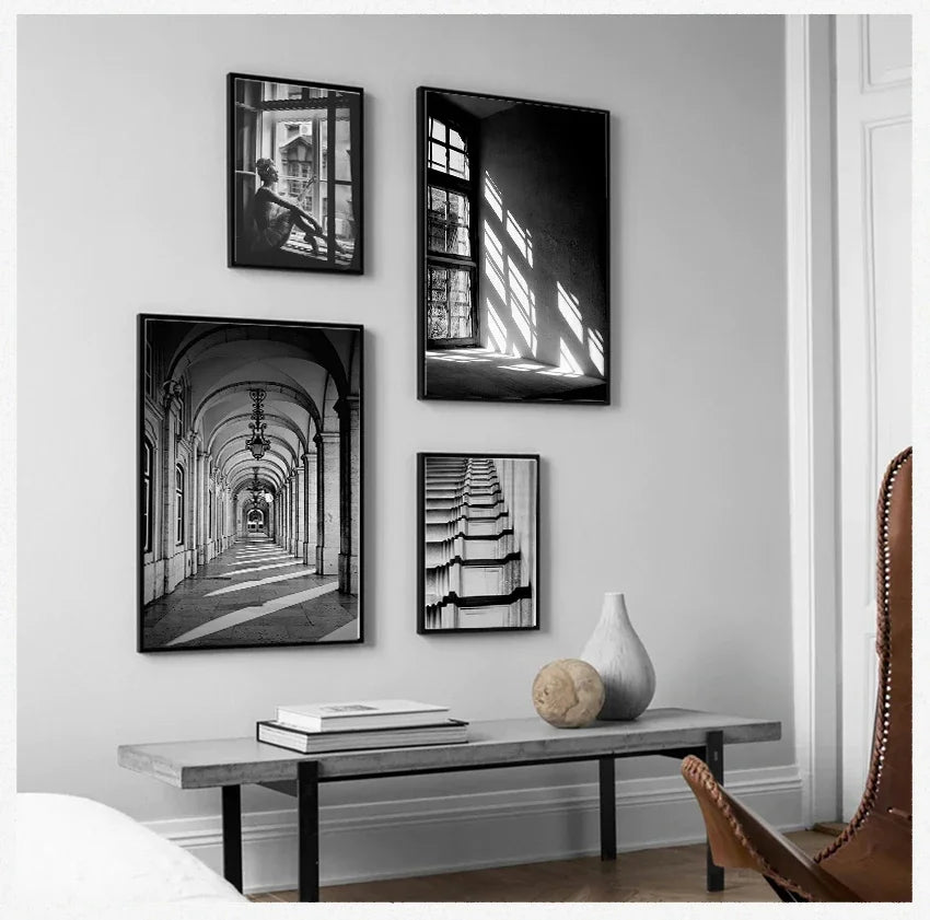 Wall Art S Prints Wall Pictures For Living Room Scandinavian Nordic Black And White Building Canvas Painting Girl