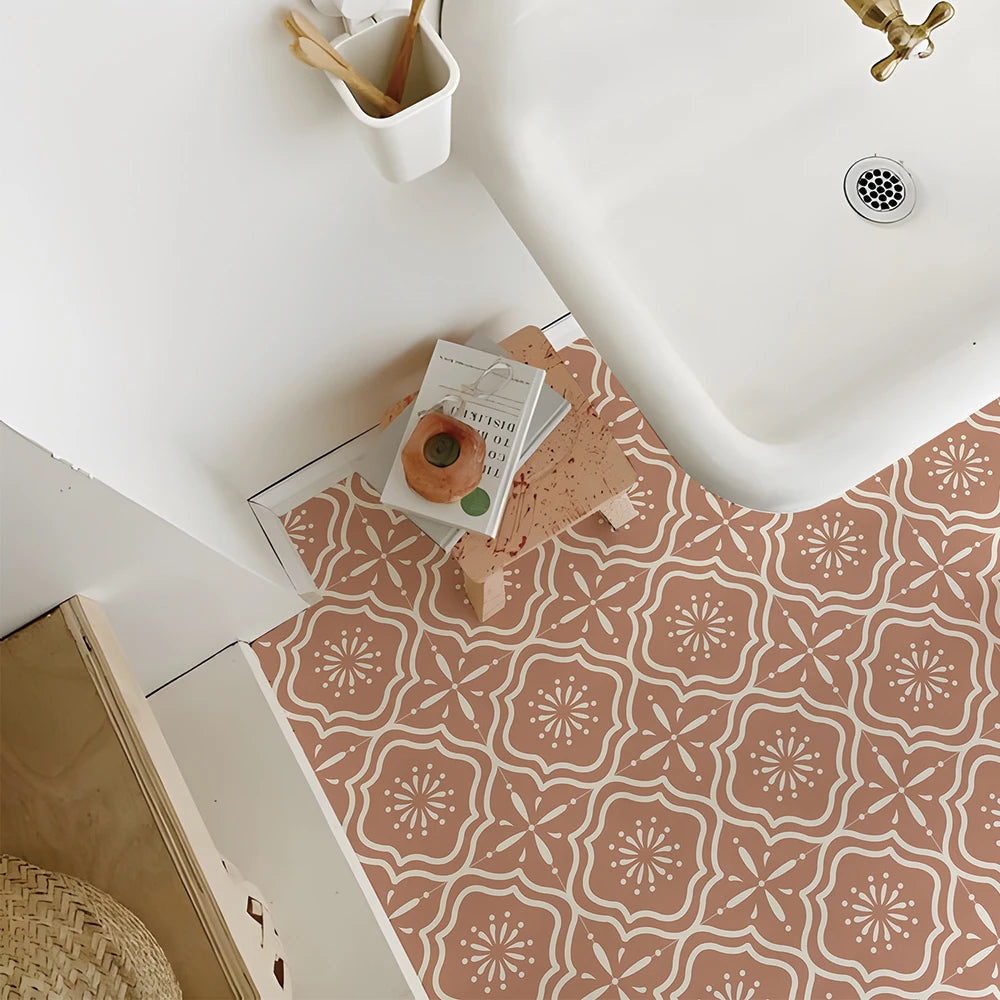 Flora Moroccan Tile Stickers Peel and Stick Self Adhesive Decorative for Wall，Vinyl Backsplash Floor Tile Decals set for 10pcs