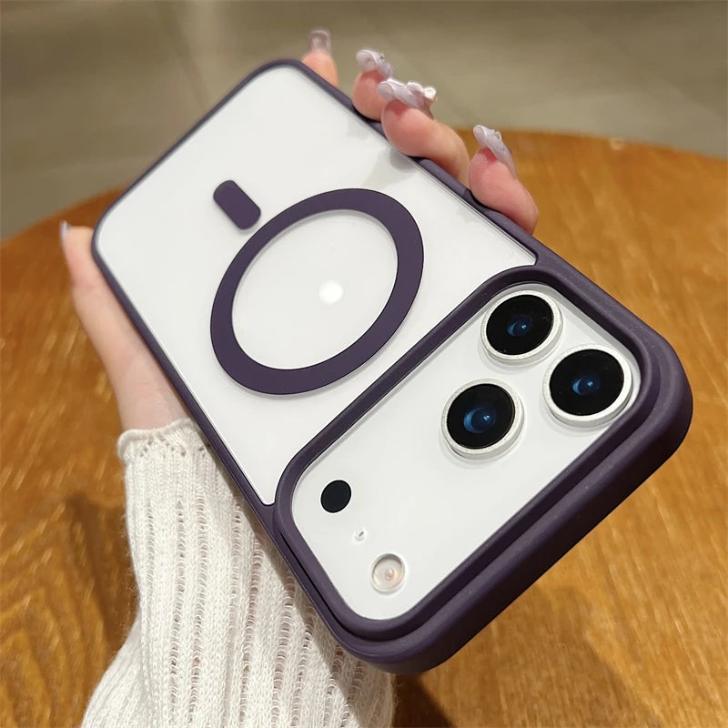 Luxury For Magsafe Magnetic Wireless Charge Case For iPhone 17Air 11 12 13 14 15 16 17 Pro Max Plus Transparent Hard Back Cover