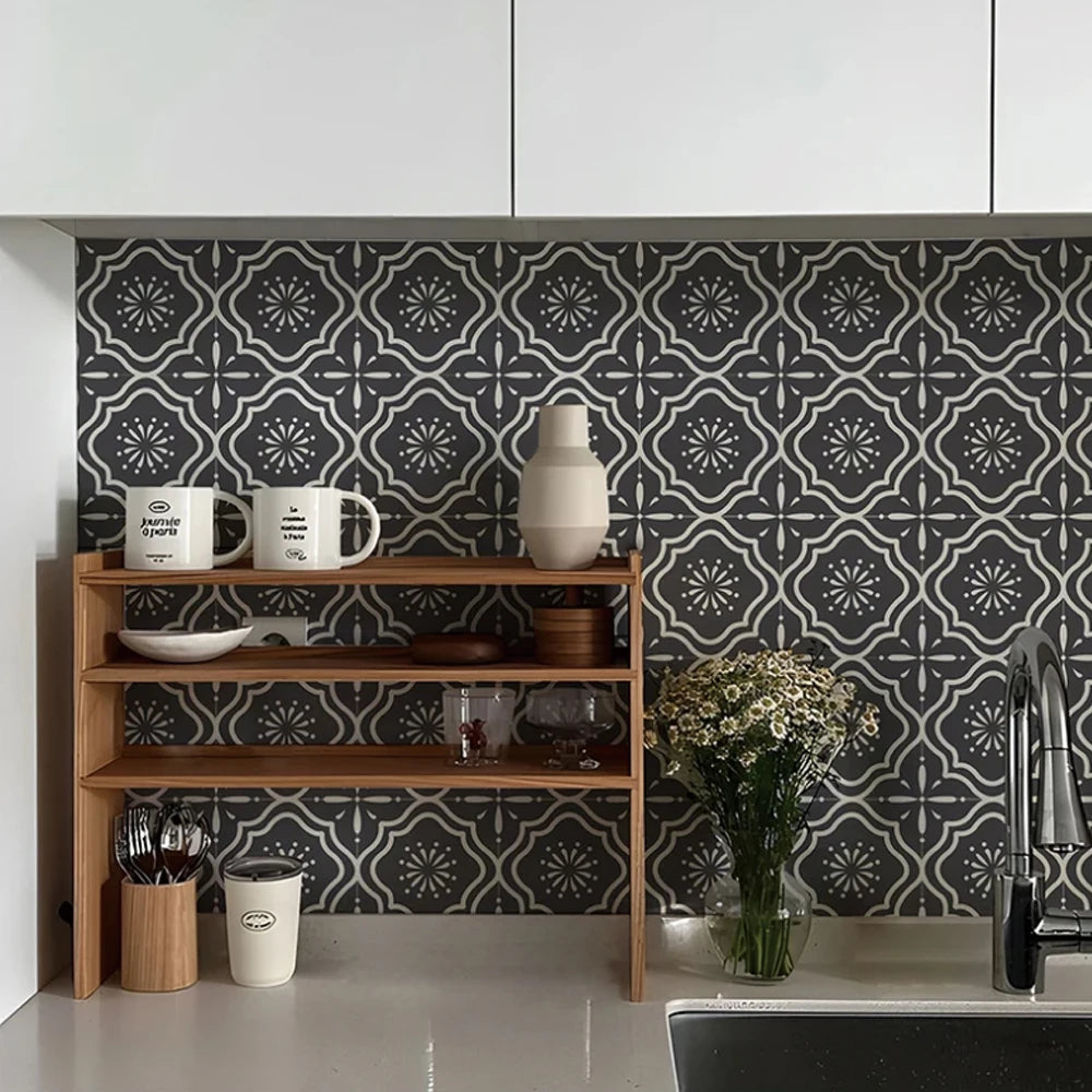 Flora Moroccan Tile Stickers Peel and Stick Self Adhesive Decorative for Wall，Vinyl Backsplash Floor Tile Decals set for 10pcs