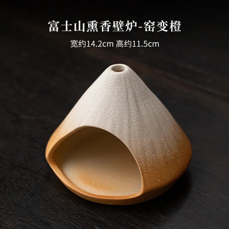 Mount Fuji Glazed Incense Fireplace - Large Kiln-Fired Ceramic Burner for Palo Santo Sage Cedar, Spiritual Meditation Home