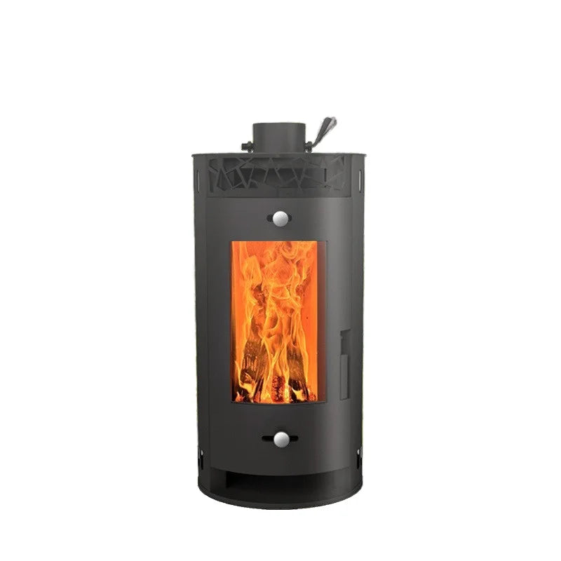 Real Fire Burning Wood Fireplace Winter Room with Stainless Steel Heating Stove Modern Home Rural Villa Style Fireplace