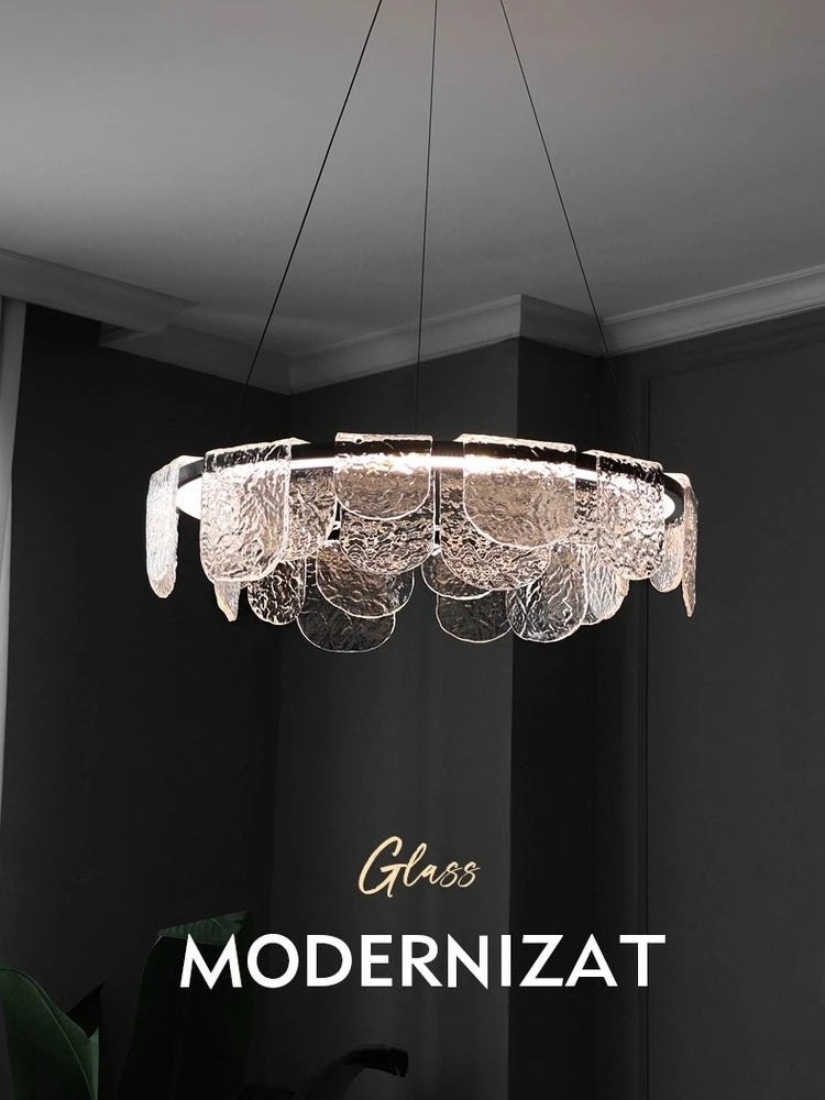 Luxury Living Room LED Chandelier Creative Ice Silk Glass Lamp Home Decoration Dining Room Main Light Bedroom Lighting Fixture