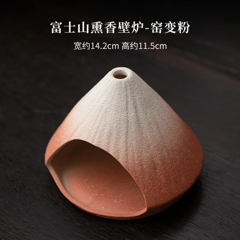 Mount Fuji Glazed Incense Fireplace - Large Kiln-Fired Ceramic Burner for Palo Santo Sage Cedar, Spiritual Meditation Home