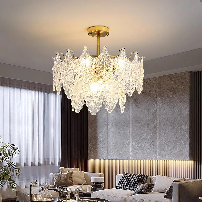 Modern Chandeliers 2023 Glass Leaves Droplet Lighting Pendant Lamp For Living Room Dining Room Home Decor Hanging Lights Fixture