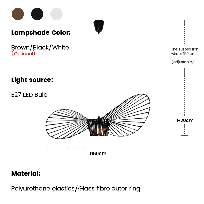Modern Designer Art LED Chandeliers Retro Hanging Pendant Light for Living Dining Room Kitchen Suspension Straw Hat Lamps