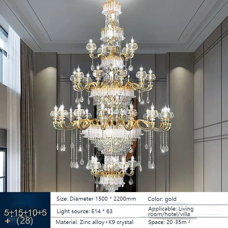 European Living Room Chandelier High-end Luxury Gold Candle Lamp Lamp Arm Inlaid With Diamonds Dining Room K9 Crystal Lamp Hot