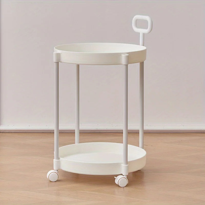 Elegant 2-Tier Side Table with Wheels - Trolley Table in Living Room|Simple Sofa Table with Handle|Easy To Move Coffee Table