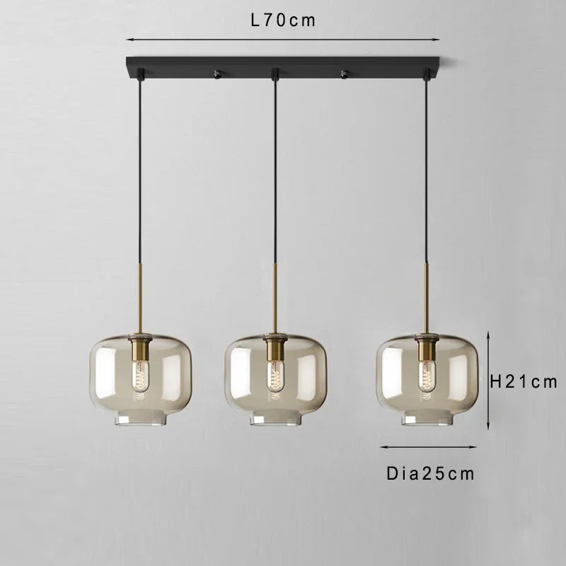Lamp Modern 3-Light Pendant Light Fixtures, Industrial Hanging Ceiling Lamp With Amber Glass Shade, Vintage Black Pendant Light