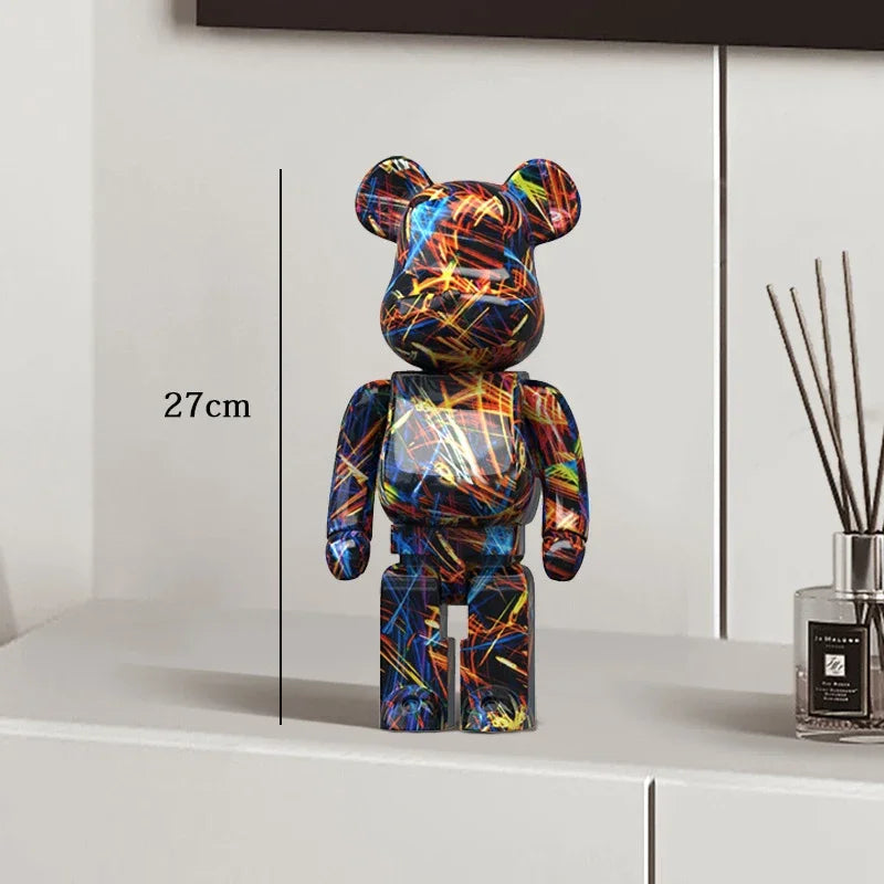 27cm Graffiti Bear Statue Paint Block Bear Decor Resin Desktop Ornaments Home Decoration Living Room Bear Floor Sculpture Gifts