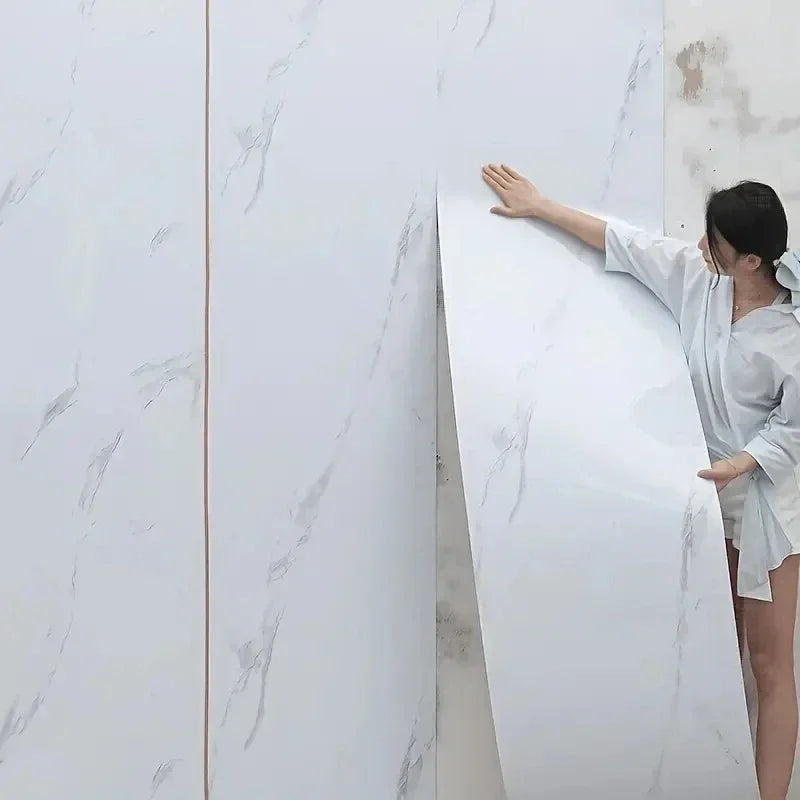Roll of PVC self-adhesive wall floor covering material, marble and wood grain vinyl sheet with aluminum foil backing, dual purpo