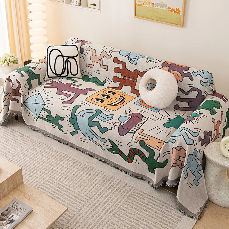 Sofa Towel  with Full Coverage Ins Cream Wind Cotton Yarn Camping Blanket Sofa Cushion Cover All  Season Universal All Inclusive