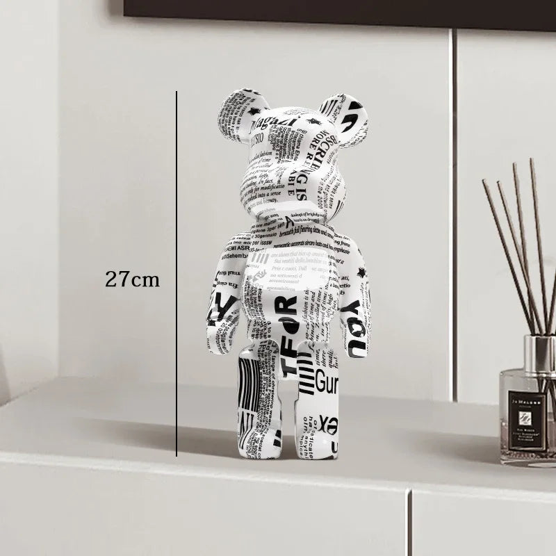 27cm Graffiti Bear Statue Paint Block Bear Decor Resin Desktop Ornaments Home Decoration Living Room Bear Floor Sculpture Gifts