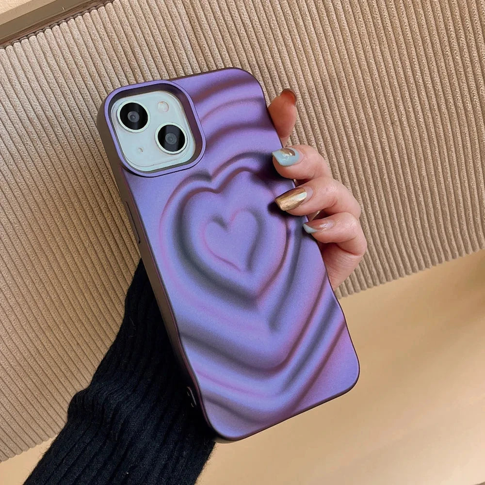 INS Glossy Love Heart Phone Case For iPhone 15 14 Pro Max 13 12 11 Pro Max Cute Fashion Soft Silicone Bumper Shockproof Cover