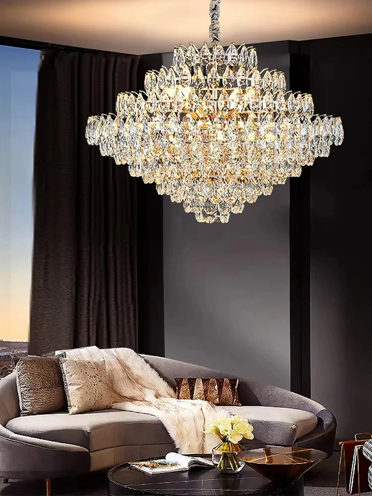 Luxury Crystal Big Chandeliers for Living Room Decor Modern Art Designer Luminaire Lustre Hight Ceiling Pendant Home Lamps Hall