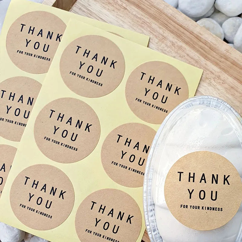 4cm Round Kraft Paper Thank You Sealing Sticker Gift Box Candy Pastry Bouquet Packaging Label Wedding Party Decoration Sticker