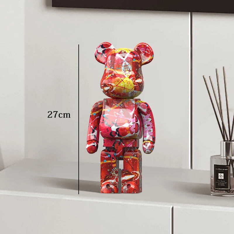 27cm Graffiti Bear Statue Paint Block Bear Decor Resin Desktop Ornaments Home Decoration Living Room Bear Floor Sculpture Gifts