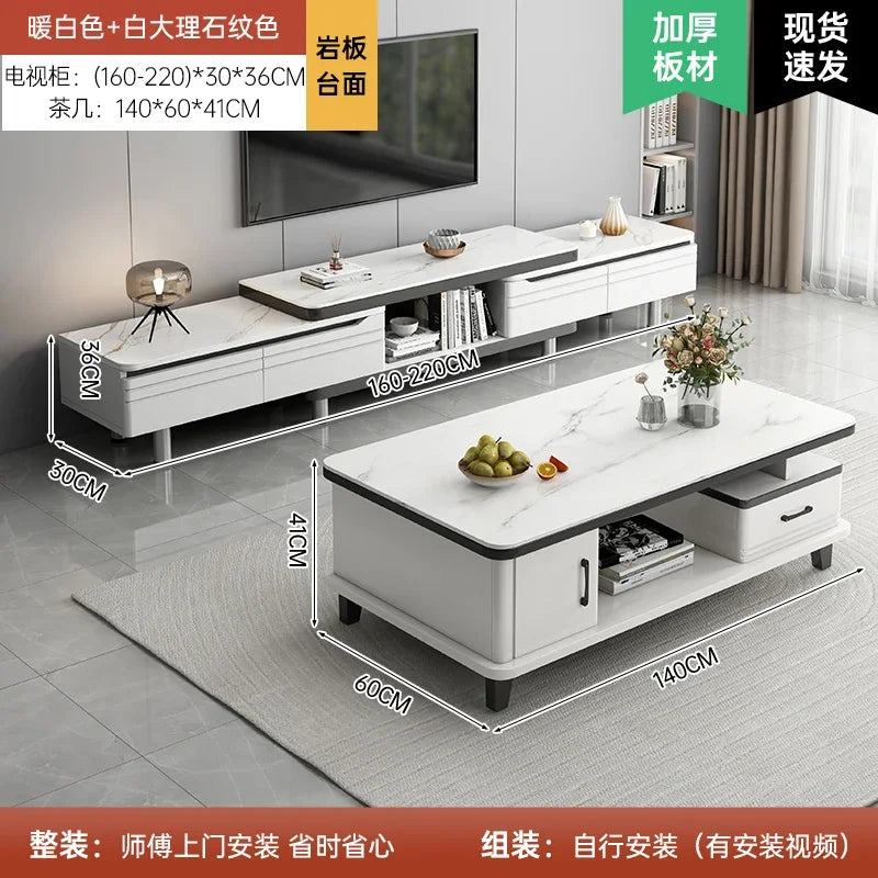 Modern LED TV Stand for Televisions Up Coffee Table Glass Shelves and Drawer Gaming Entertainment Center with Multiple Cabinet