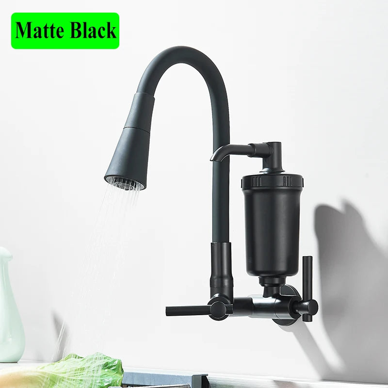 Chrome&Black Comes With a Pure Filter Single Cold Water Faucet Wall Mounted Kitchen Taps Balcony Household Filtered Waters