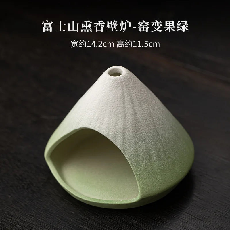 Mount Fuji Glazed Incense Fireplace - Large Kiln-Fired Ceramic Burner for Palo Santo Sage Cedar, Spiritual Meditation Home