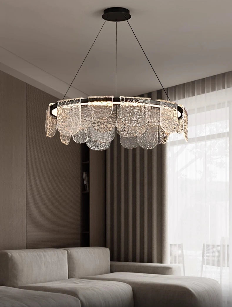 Luxury Living Room LED Chandelier Creative Ice Silk Glass Lamp Home Decoration Dining Room Main Light Bedroom Lighting Fixture