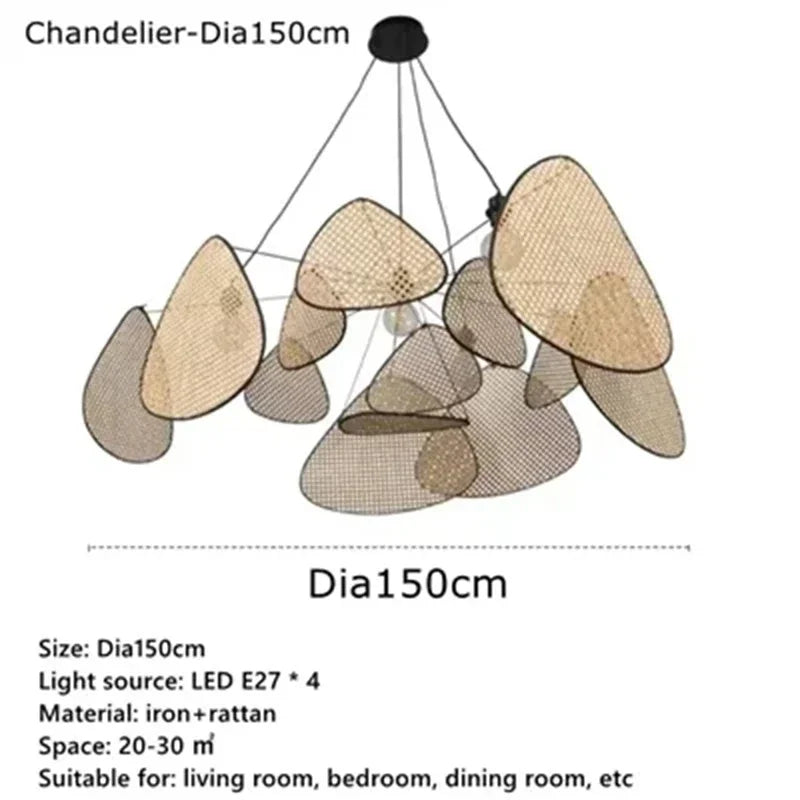 French Design Hand Made Screen Rattan Chandelier for DiningLiving Room Suspension Home Decor Lamp Indoor Lighting Factory Outlet