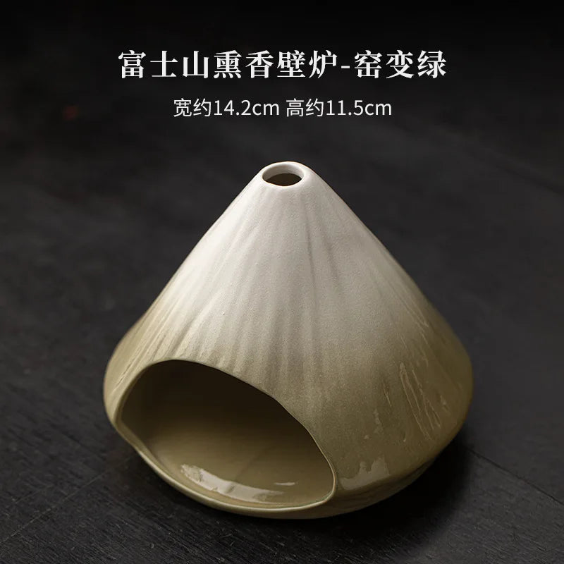 Mount Fuji Glazed Incense Fireplace - Large Kiln-Fired Ceramic Burner for Palo Santo Sage Cedar, Spiritual Meditation Home