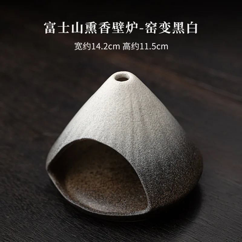 Mount Fuji Glazed Incense Fireplace - Large Kiln-Fired Ceramic Burner for Palo Santo Sage Cedar, Spiritual Meditation Home